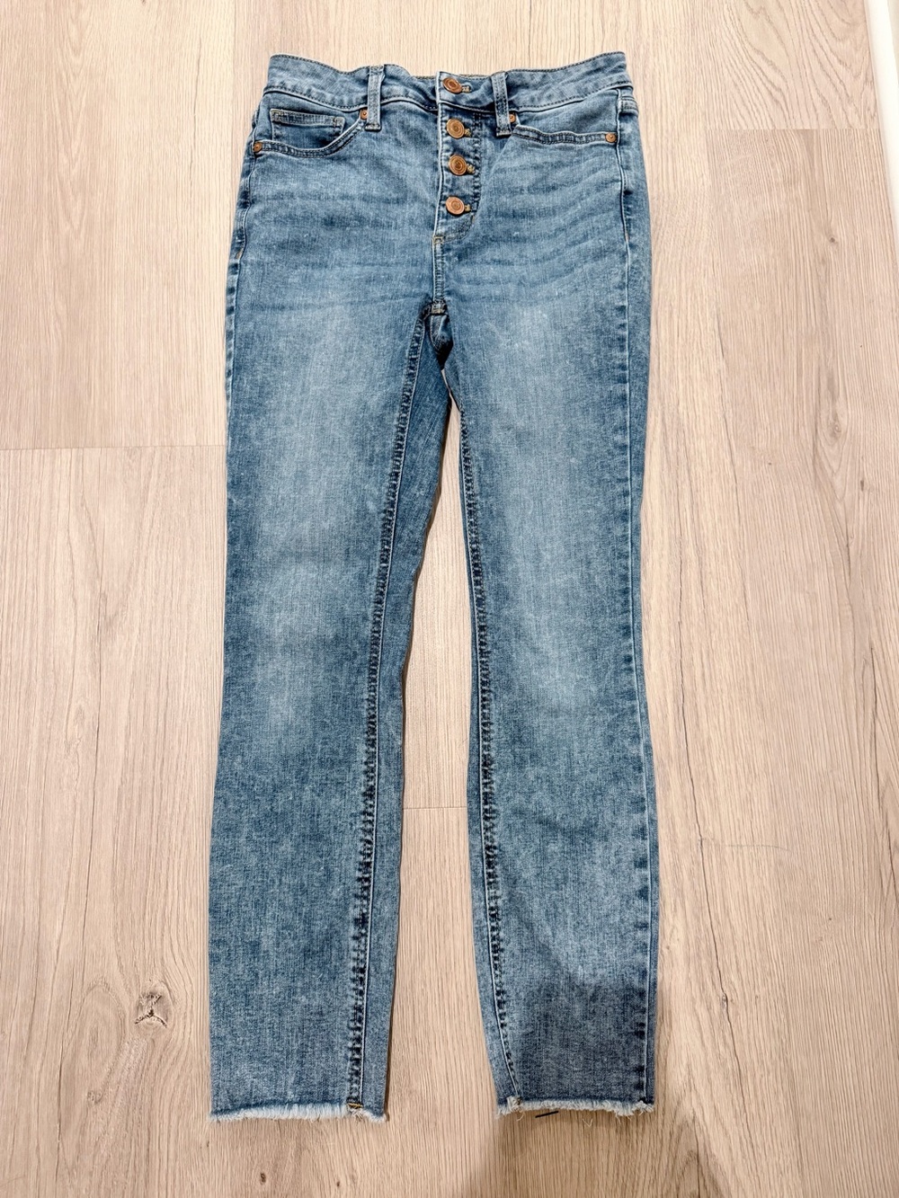 LC Lauren Conrad High-Rise Button-Fly Jeans in Light Blue Wash
